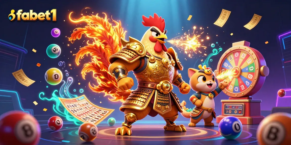 Fabet1 engages players with a thrilling scene of animated characters celebrating lottery wins and casino excitement.