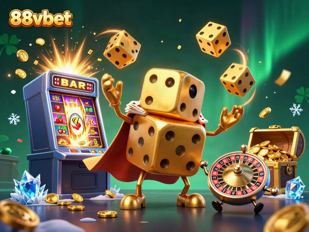 Experience the thrill of gaming at 88vbet with our dazzling casino-themed illustration.