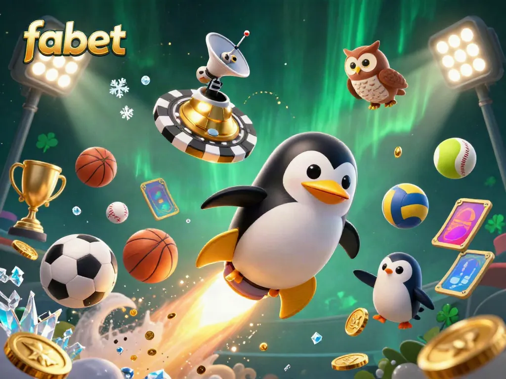 Catching big wins with fabet while the golden penguin blasts through space towards excitement.