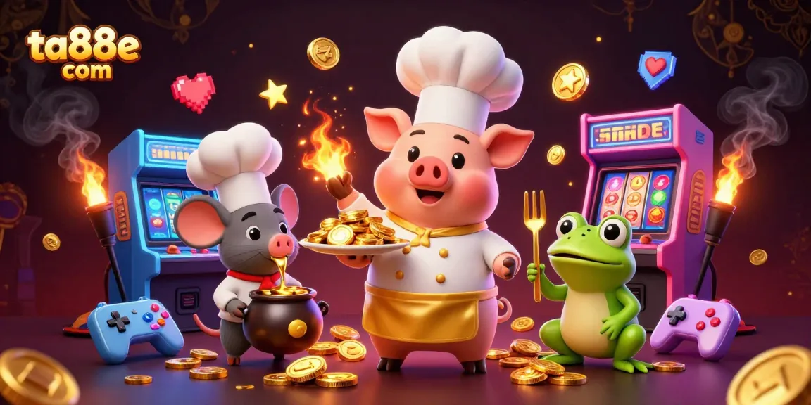 Experience the excitement with ta88e com's lavish casino scene featuring animated characters and gaming elements.